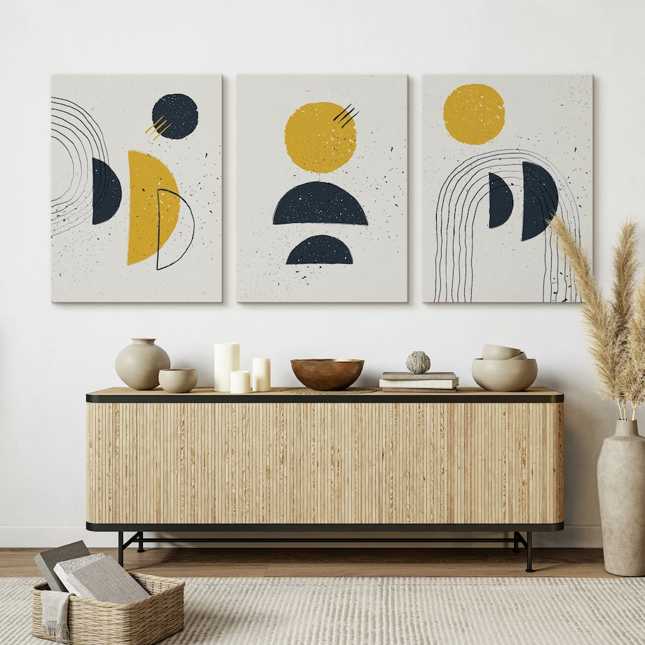 OBRAZY NA PŁÓTNIE SET ABSTRAKCJA FIGURY GEOMETRYCZNE STYL BOHO 90x40cm