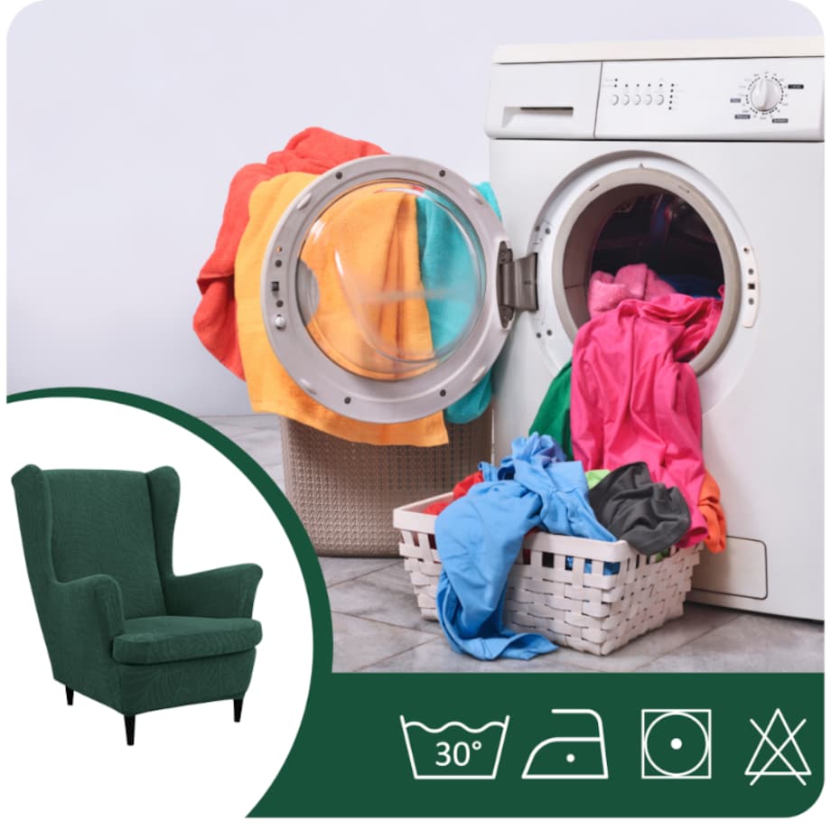 Pokrowiec Na Fotel Uszak Zielony Butelkowy Welur Żakard Wzory Elastyczny