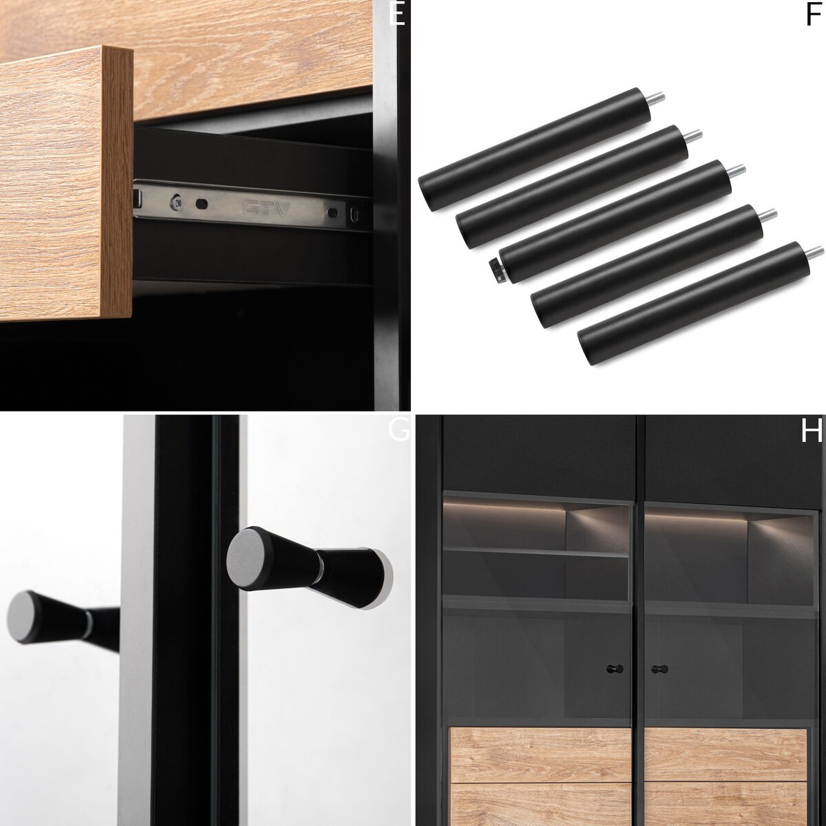 KONSIMO LOFTY Witryna z ryflowanym frontem w stylu loft