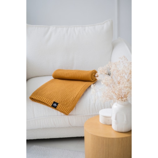Pled boho musztardowy, 130 x 160 cm, La Manta