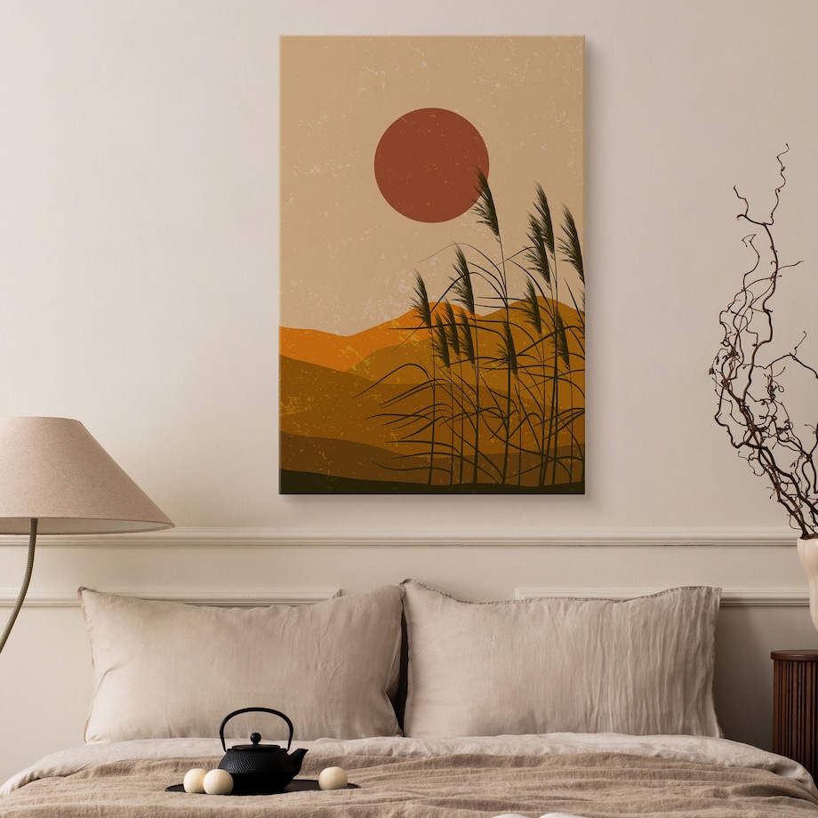 OBRAZ DO SYPIALNI TRZCINY ZACHÓD SŁOŃCA MARTWA NATURA STYL BOHO 80x120cm