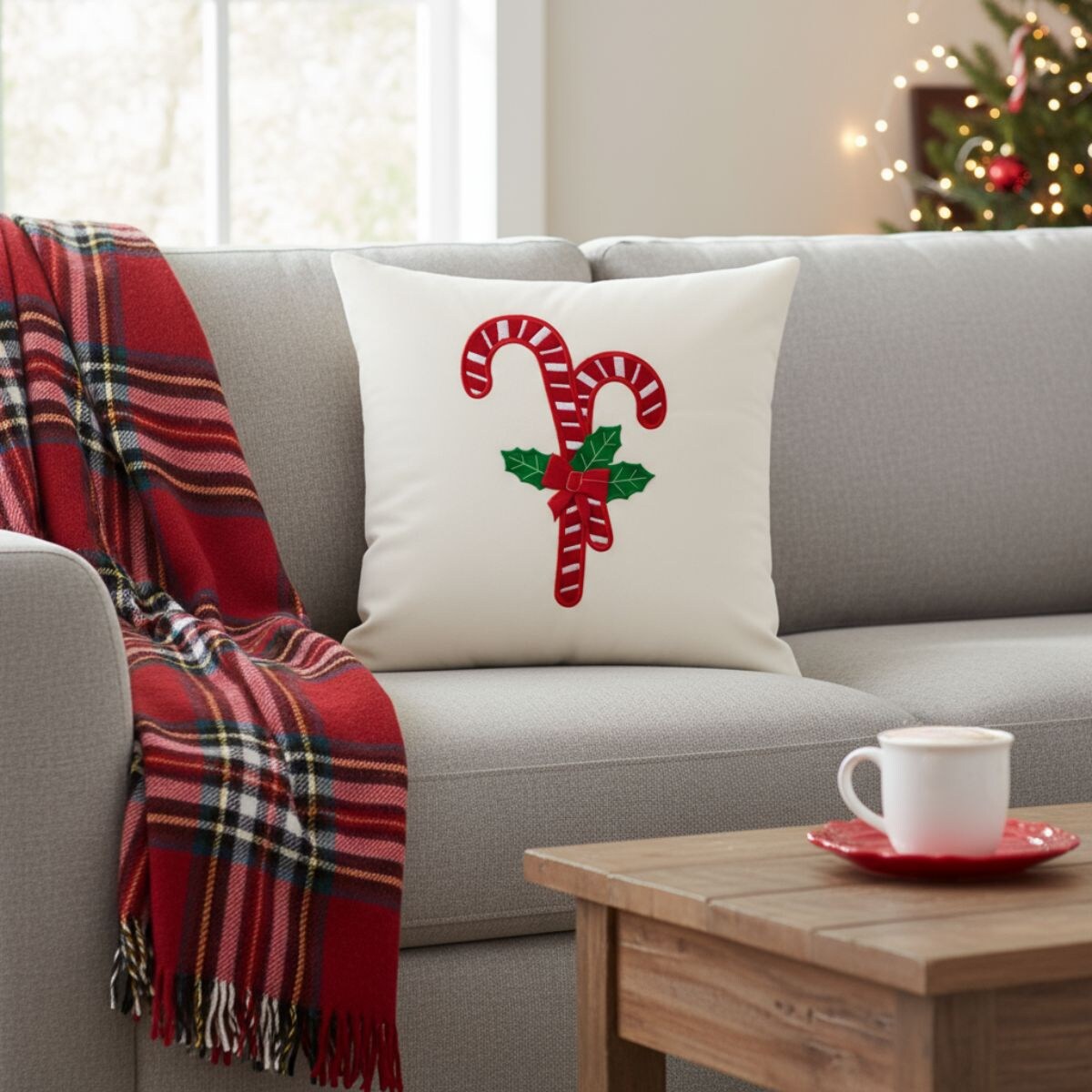 Poduszka dekoracyjna, świąteczny wzór, biała 40 x 40 cm