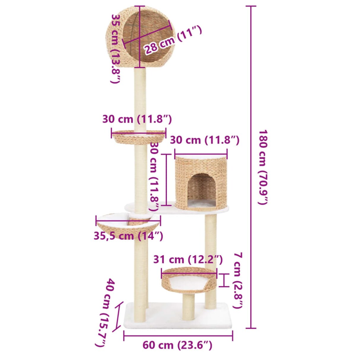 vidaXL Drapak dla kota z sizalowym słupkiem, trawa morska