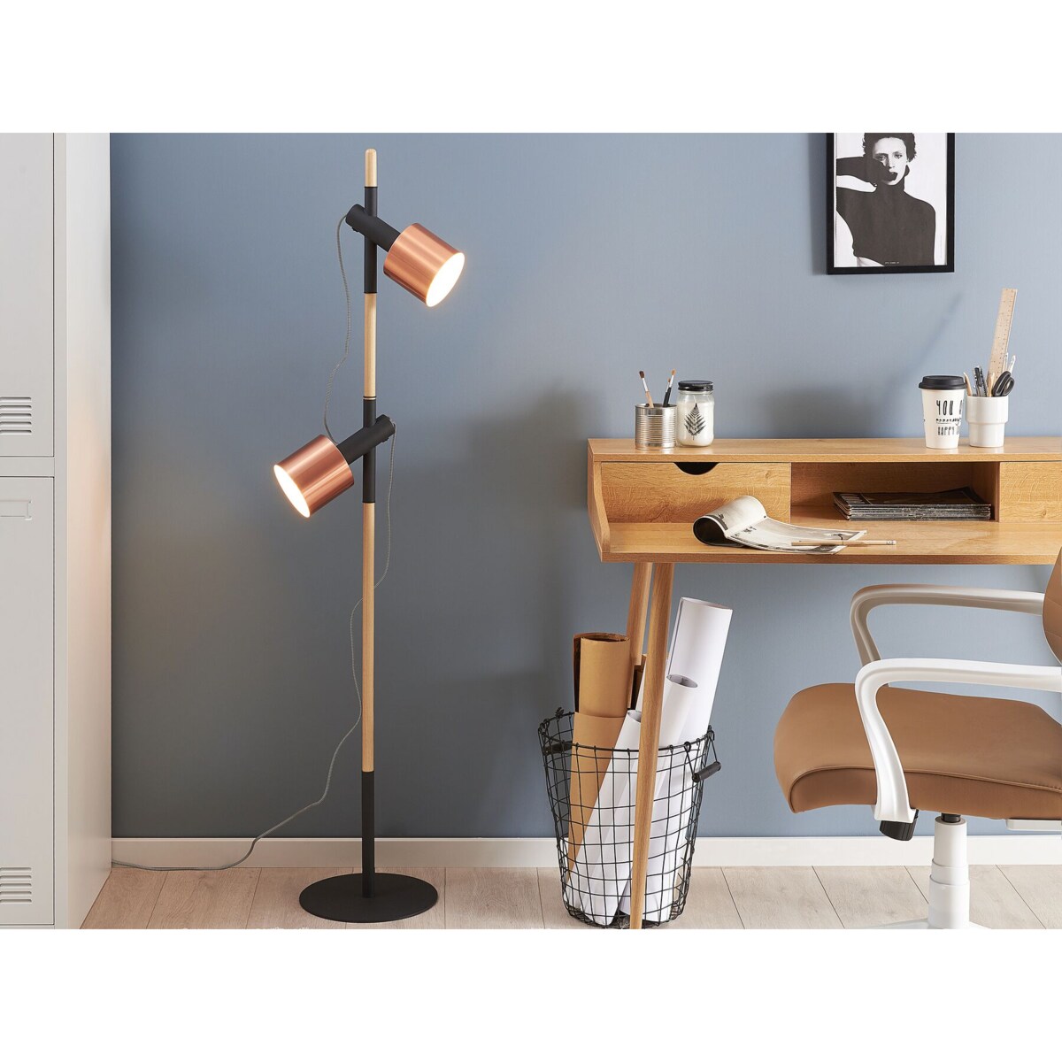 Lampa podłogowa regulowana drewniana czarna OWENS