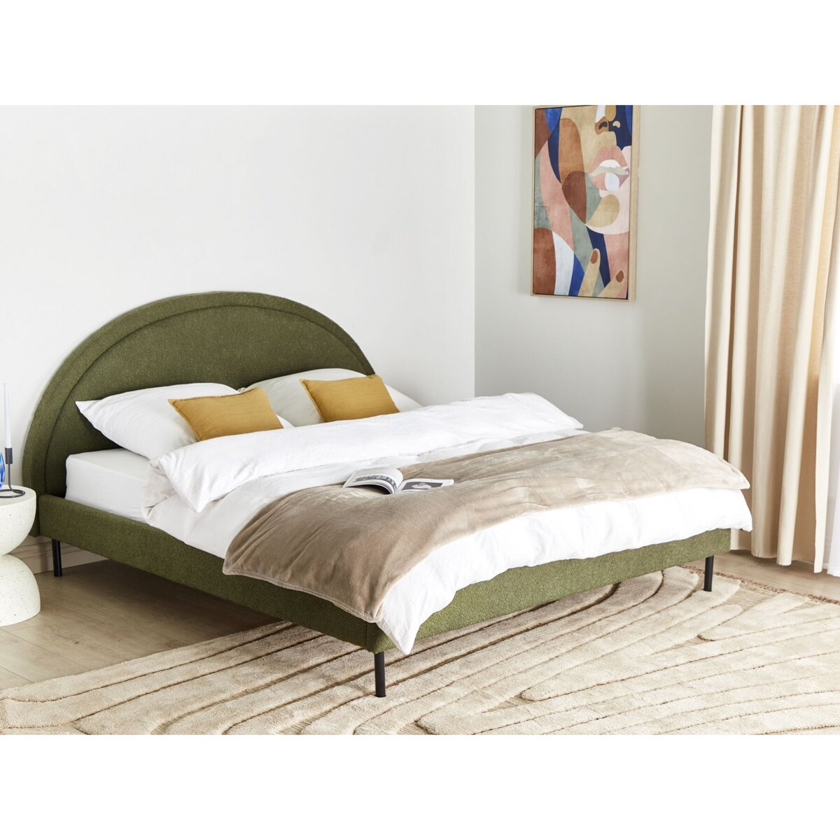 Łóżko boucle 180 x 200 cm zielone MARGUT