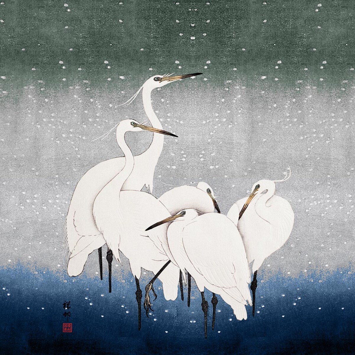 bawełniana poszewka na poduszkę - Białe żurawie 45x45 cm