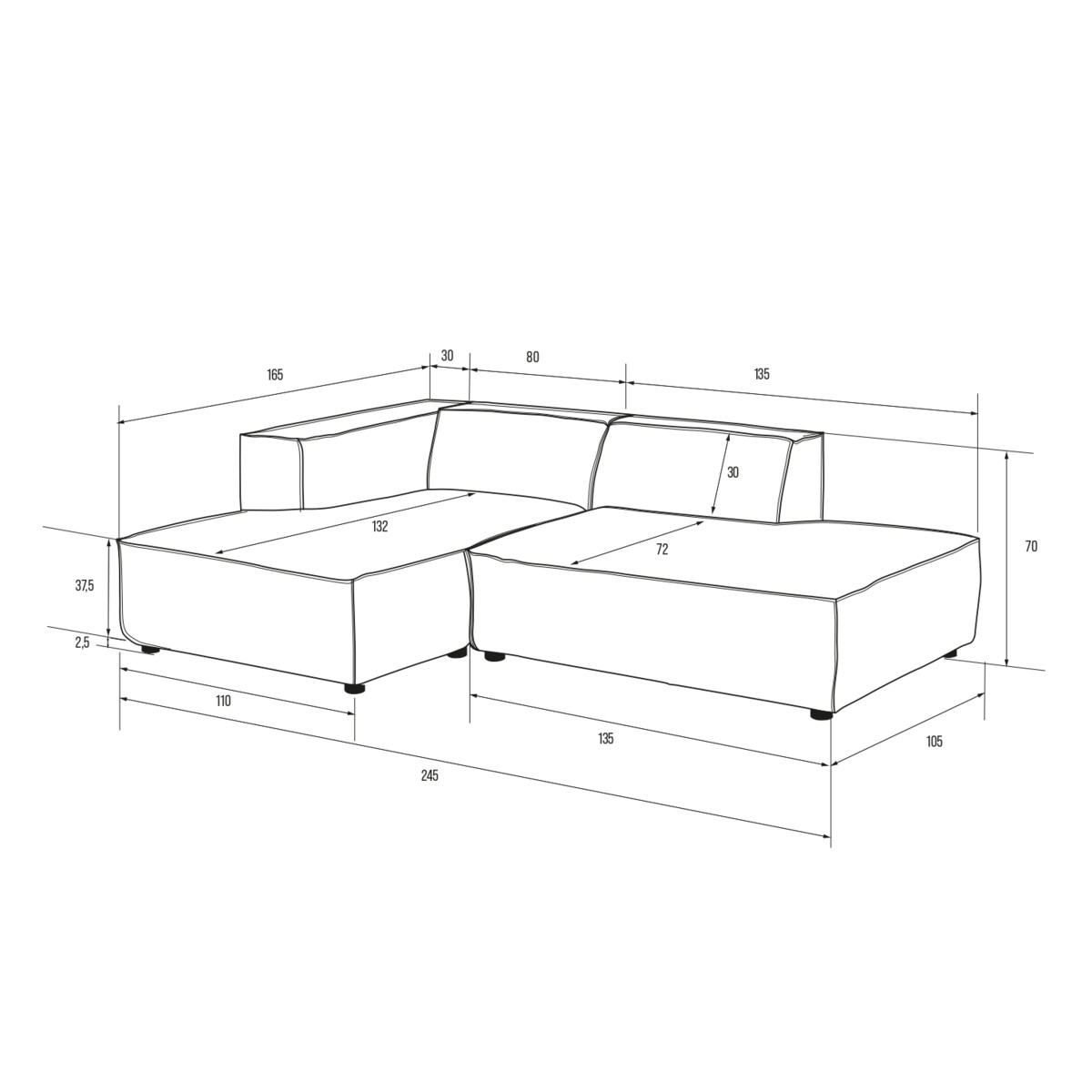 Narożnik otwarty lewy Modularis - Szary Welur