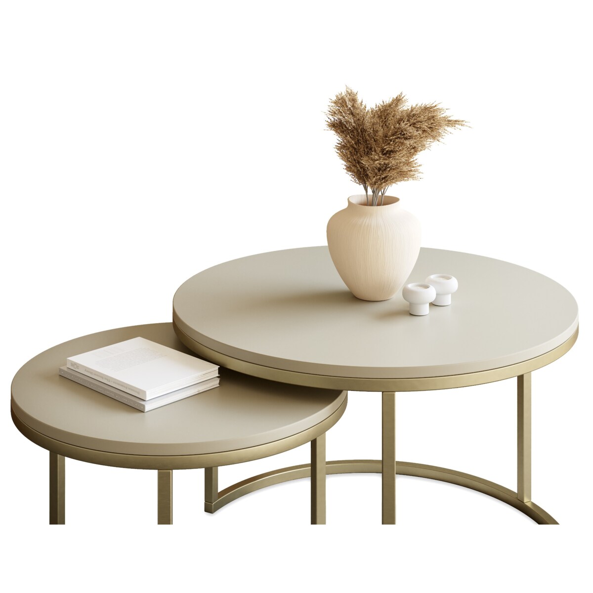 Stolik Kawowy GOLD KASZMIR 2w1 Okrągły Zestaw JAPANDI BOHO Salon SOFT LOFT SET