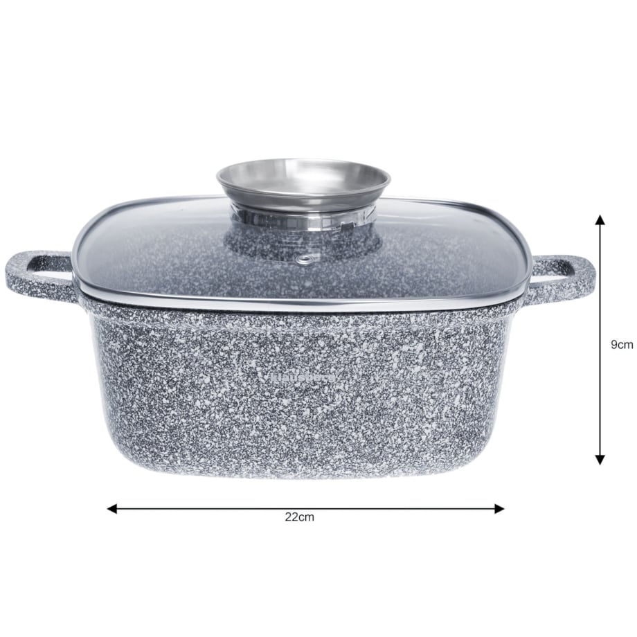 Garnek z powłoką marmurową kwadratowy marmurkowy szary indukcja gaz 3.7L 22cm KLAUSBERG