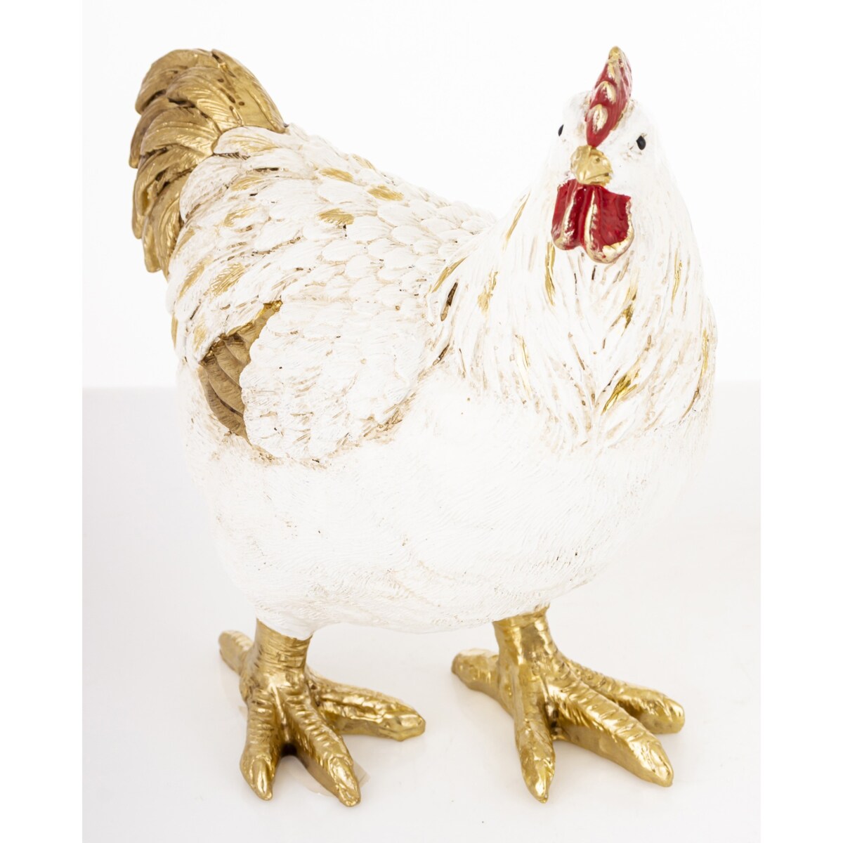 Dekoracja - kolorowa KOGUT i KURA 26x20x10,5 i 22x20x10 cm PLOMFEE biało-złota para