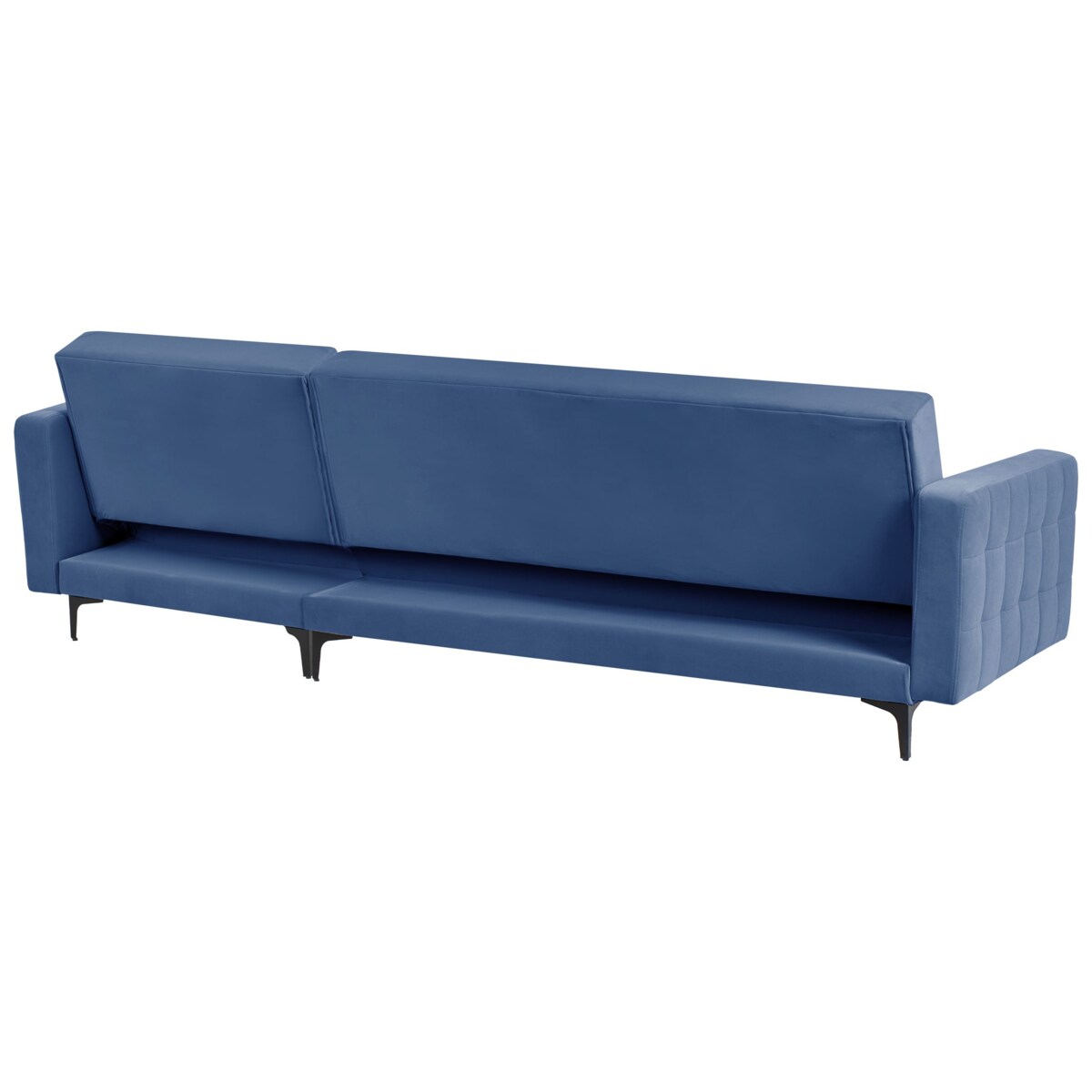 Sofa rozkładana lewostronna welurowa z otomaną niebieska ABERDEEN