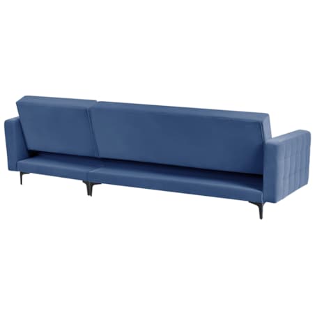 Sofa rozkładana lewostronna welurowa z otomaną niebieska ABERDEEN