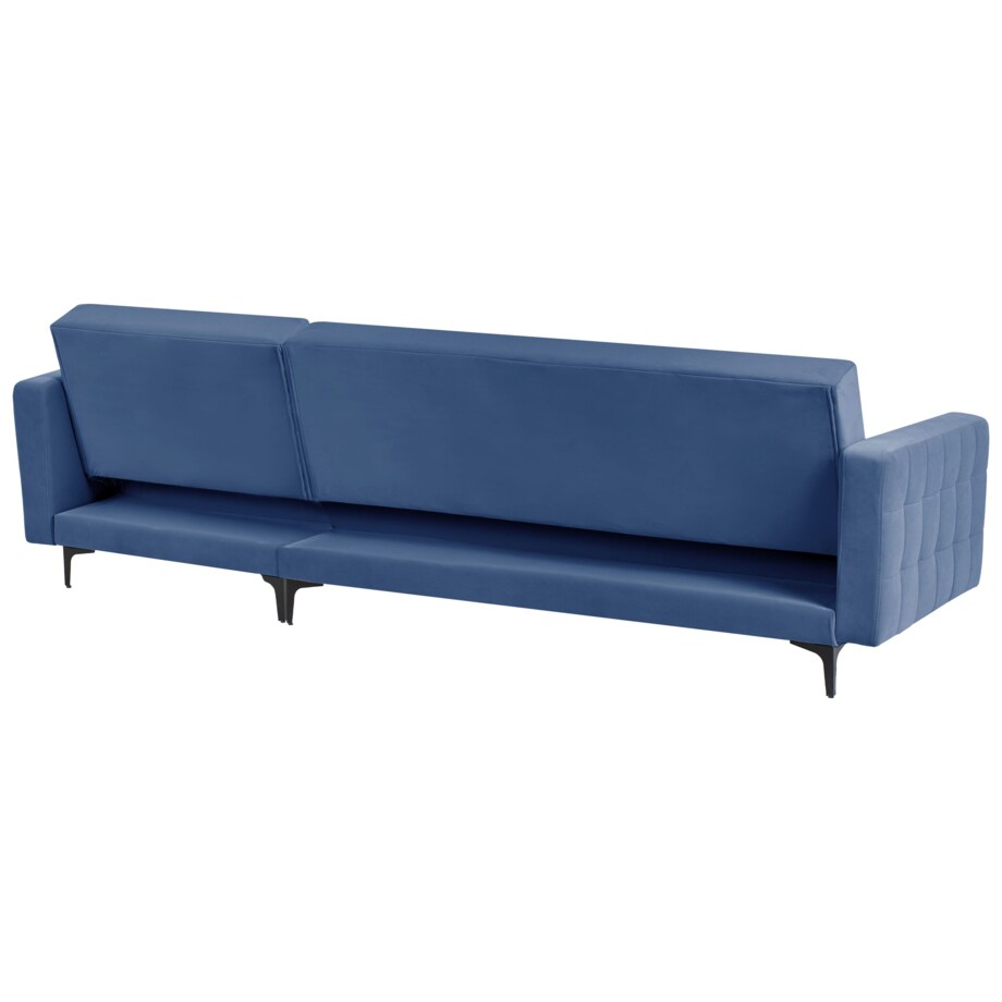 Sofa rozkładana lewostronna welurowa z otomaną niebieska ABERDEEN
