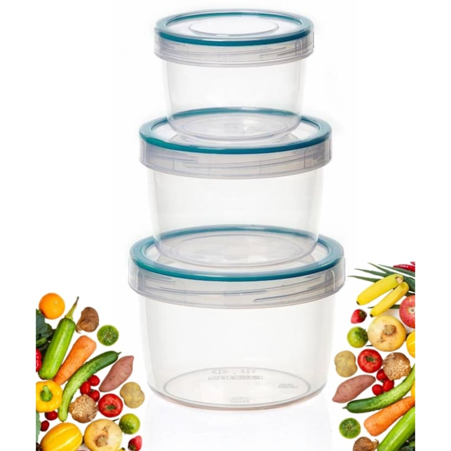 KOMPLET POJEMNIKI PLASTIKOWE OKRĄGŁE NA JEDZENIE przekąski 0,25+0,5+0,7 L