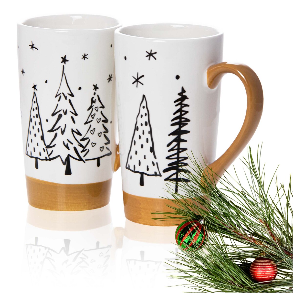 Kubek Świąteczny Boże Narodzenie Duży Zestaw 2 Szt. Drzewka Choinki Prezent
