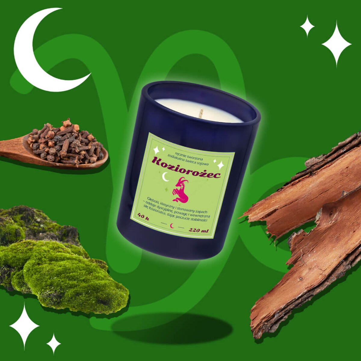 Świeca zodiakalna sojowa naturalna zapachowa KOZIOROŻEC - bezpieczna, ręcznie robiona w szklanym słoiczku na prezent upominek dla osoby ze znakiem zodiaku KOZIOROŻCA