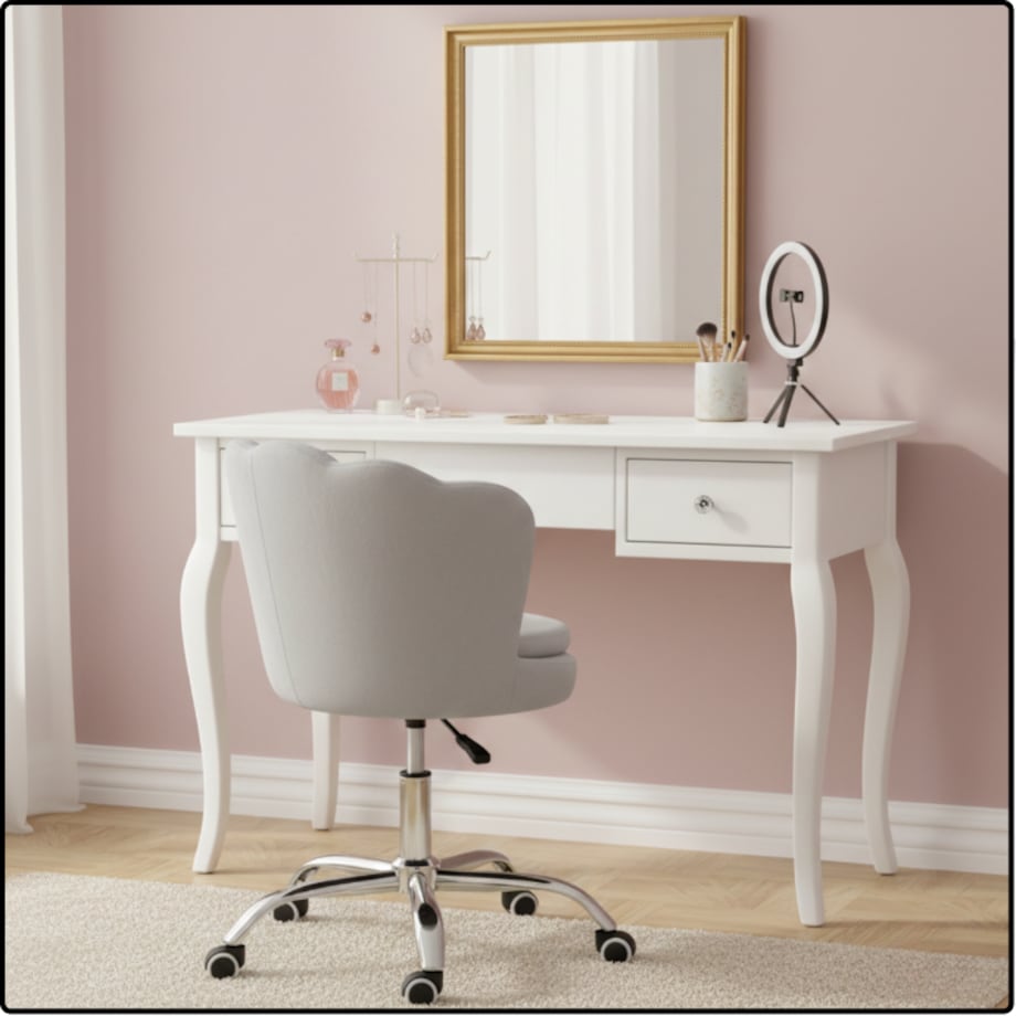 Fotel obrotowy krzesło muszelka welurowy do biurka toaletki szare shell