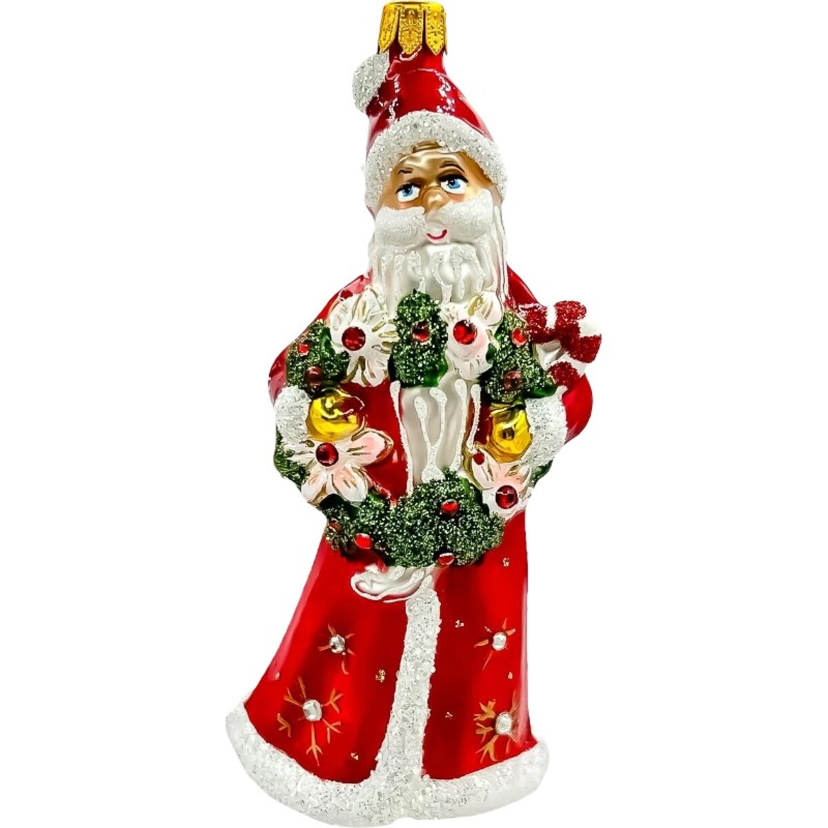 Bombka choinkowa: Święty Mikołaj z wieńcem świątecznym