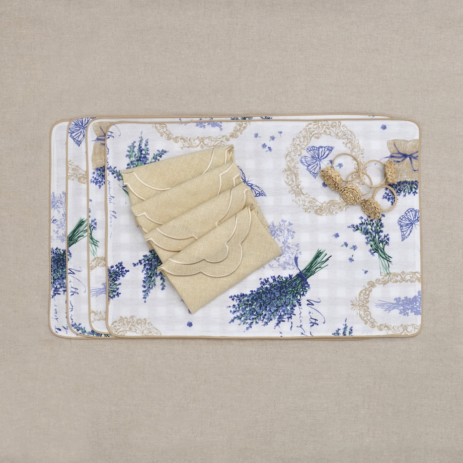 Podkładki dwustronne Lavender & Beige Gingham - 6 sztuk