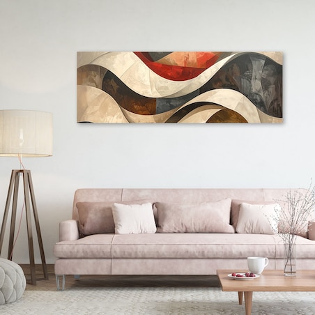 Obraz do salonu sypialni biura loftu, Abstrakcja linie kształty beżowy czerwony