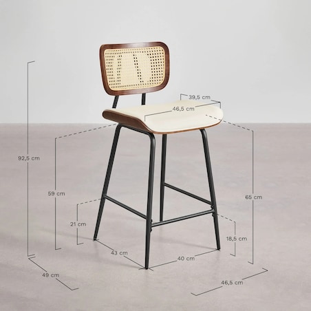 Krzesło barowe z drewna, rattanu i ekoskóry czarnej Raysa brązowe