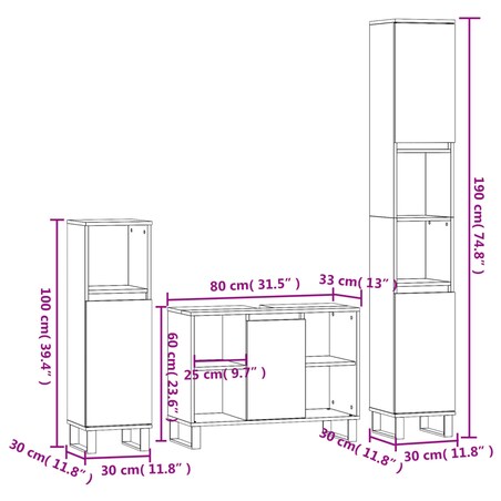 vidaXL 3-cz zestaw mebli łazienkowych, czarny, materiał drewnopochodny