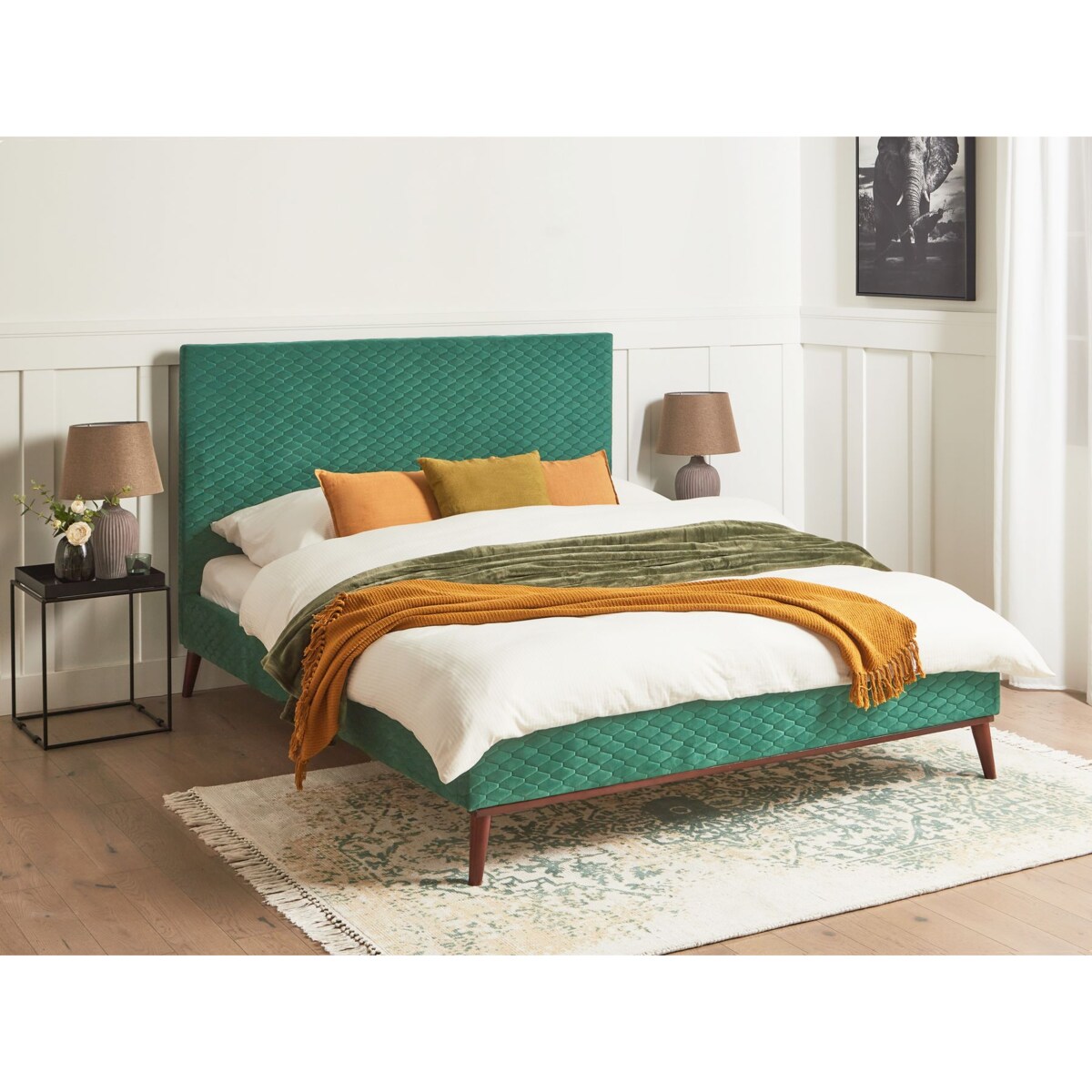 Łóżko welurowe 160 x 200 cm zielone BAYONNE