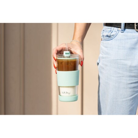 Kubek termiczny szklany ze słomką 600 ml miętowy Fuori 30428