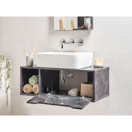 Wisząca szafka pod umywalkę CASCAVEL 80 cm Czarny marmur