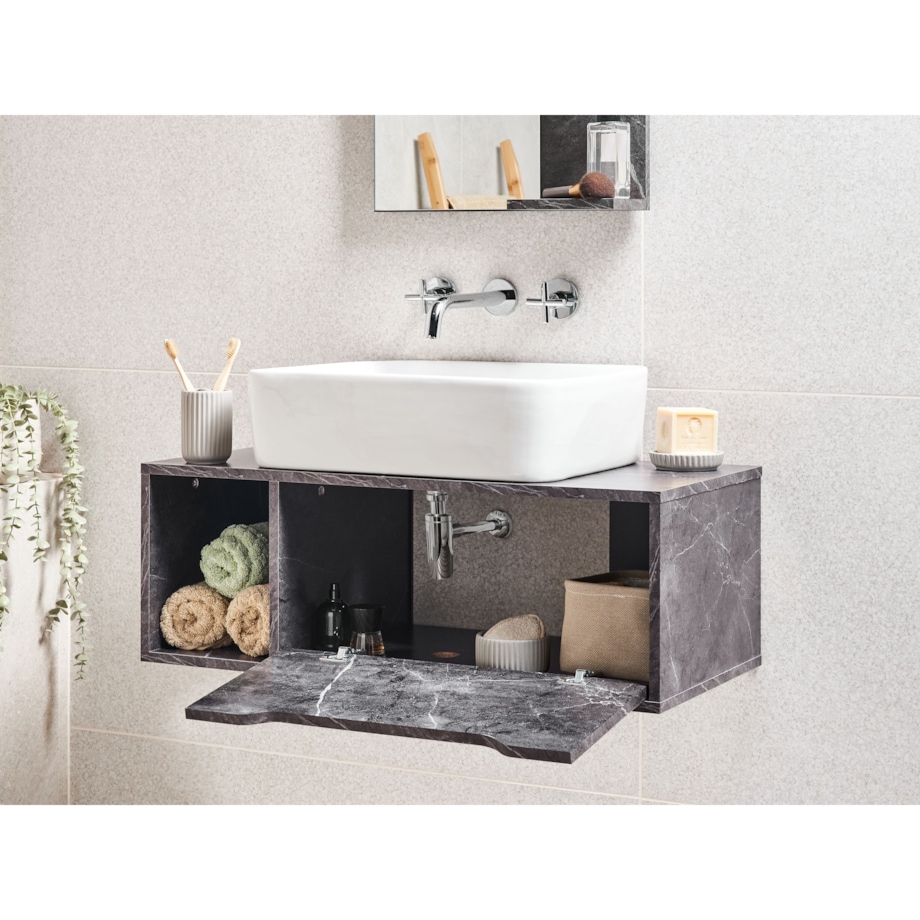Wisząca szafka pod umywalkę CASCAVEL 80 cm Czarny marmur