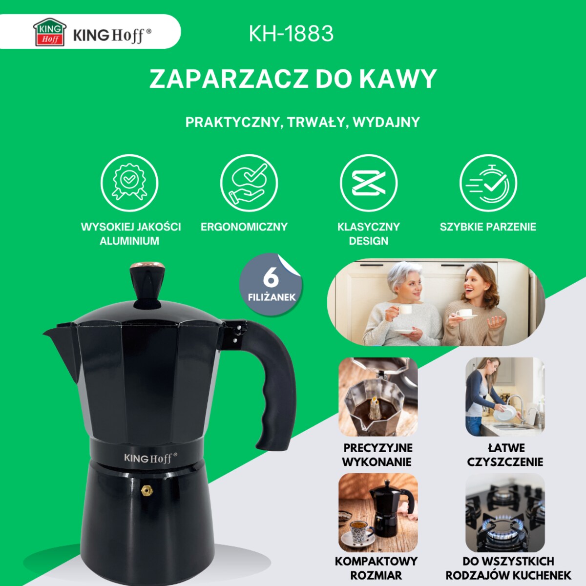 Kawiarka espresso Kafeterka ciśnieniowa indukcja KINGHOFF 300ml 6 filiżanek