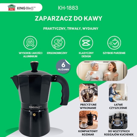 Kawiarka espresso Kafeterka ciśnieniowa indukcja KINGHOFF 300ml 6 filiżanek