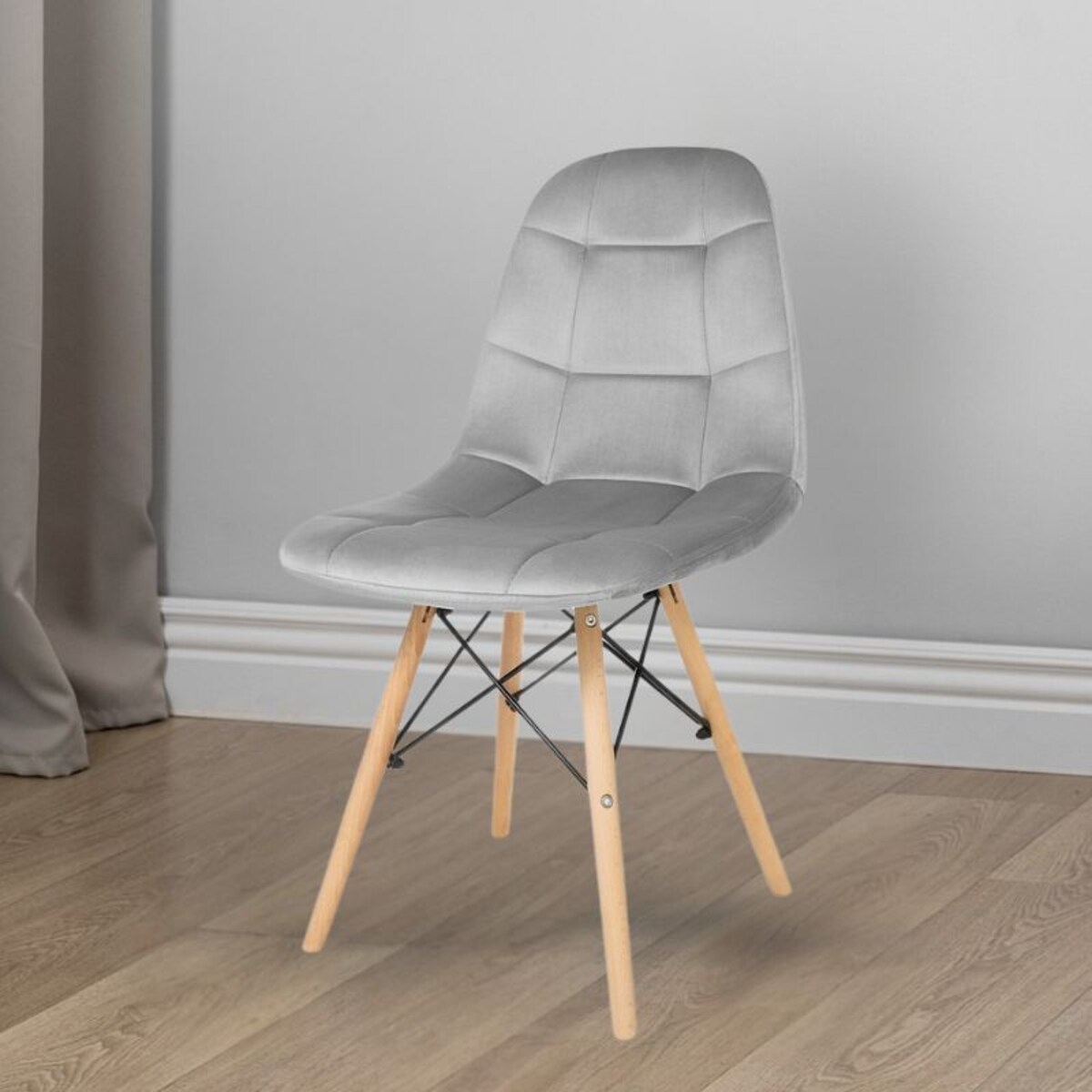 Krzesło Tapicerowane Welurowe Do Jadalni Salonu Pikowane Skandynawskie