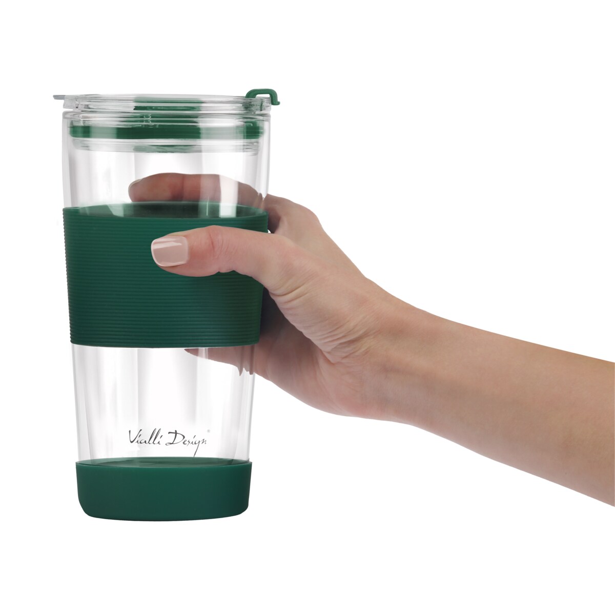 Kubek termiczny szklany ze słomką 600 ml zielony Fuori 30398