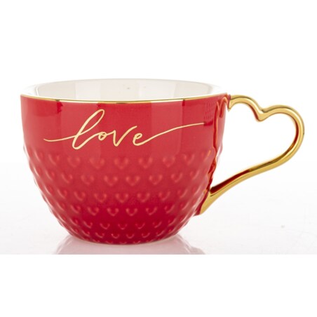 Filiżanka porcelanowa 500 ml czerwono-złota 8,5x16x12 cm LOVE