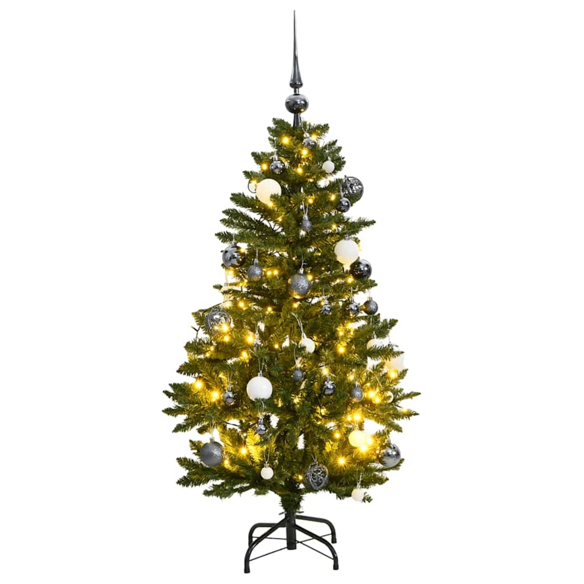vidaXL Sztuczna choinka na zawiasach, 150 lampek LED i bombki, 150 cm
