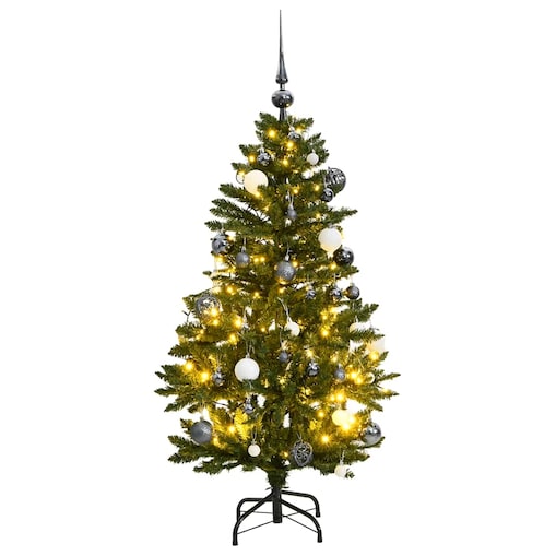 vidaXL Sztuczna choinka na zawiasach, 150 lampek LED i bombki, 150 cm
