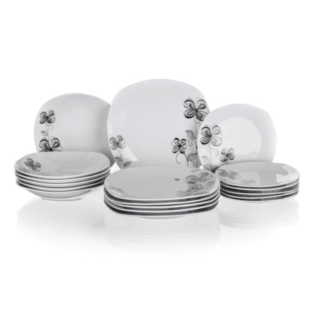 TALERZE OBIADOWE ZESTAW na prezent jadalnia 18ele kwadratowe kwiaty box