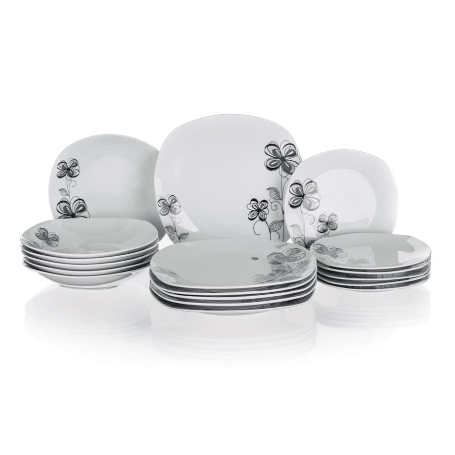 TALERZE OBIADOWE ZESTAW na prezent jadalnia 18ele kwadratowe kwiaty box