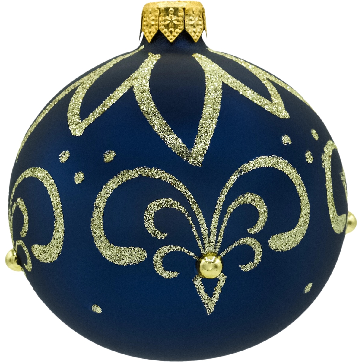 Bombki okrągłe granatowe ze złotym ornamentem