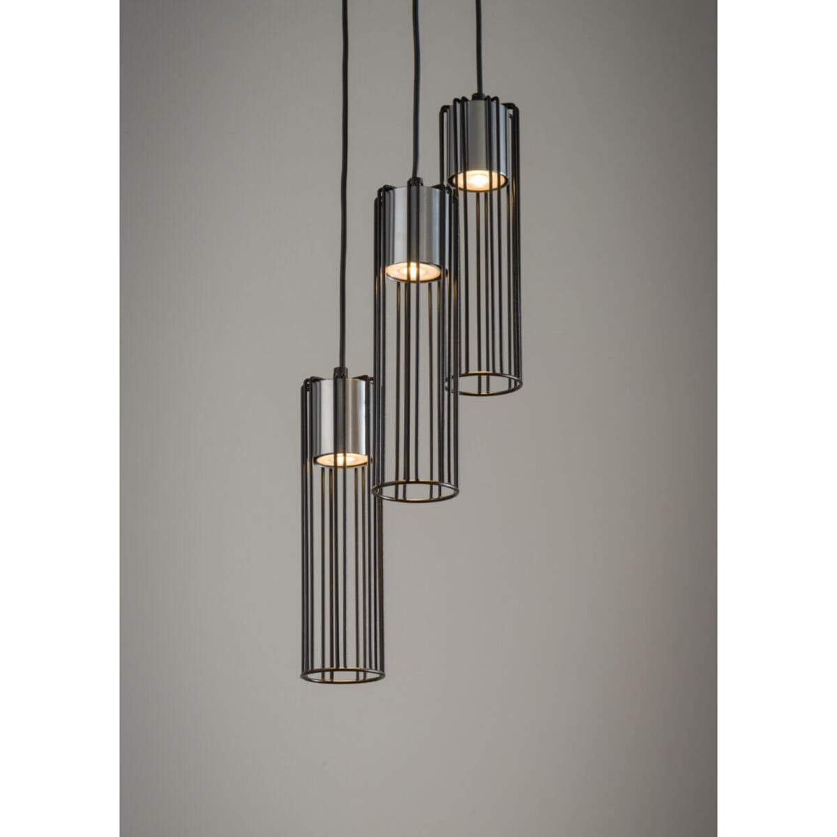 3-płomienna lampa wisząca Fobia druciana czarna srebrna