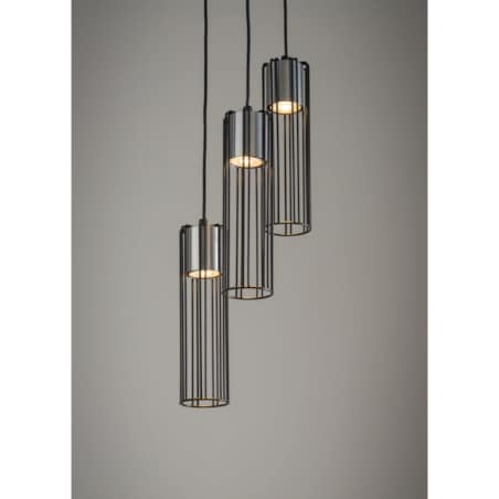 3-płomienna lampa wisząca Fobia druciana czarna srebrna