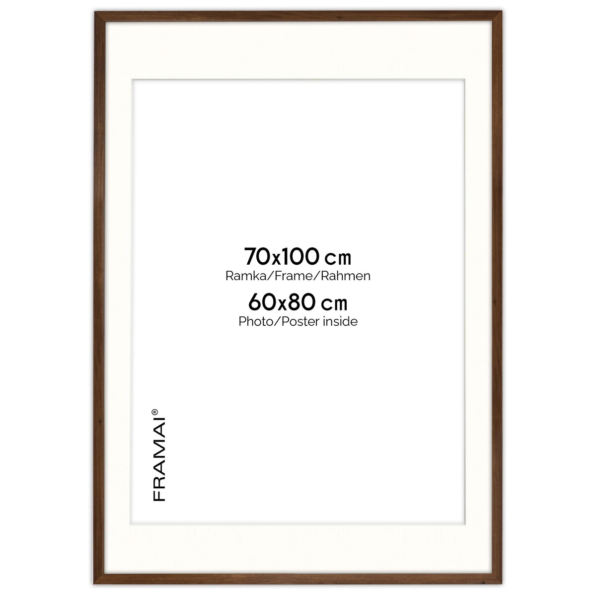 Ramka na zdjęcia z passe partout ramka 70x100 cm z okienkiem passe partout na zdjęcie 60x80 cm kolor brązowy FRAMAI®