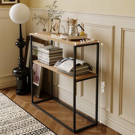 STOLIK BOCZNY KONSOLA JASNY BRĄZ DO PRZEDPOKOJU PÓŁKA PROSTOKĄTNA WYSOKA 90 cm