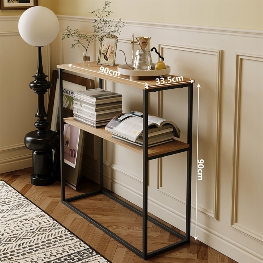 STOLIK BOCZNY KONSOLA JASNY BRĄZ DO PRZEDPOKOJU PÓŁKA PROSTOKĄTNA WYSOKA 90 cm