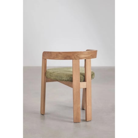 Krzesło z podłokietnikami, jasne drewno, zielone szenilowe, Yvonne