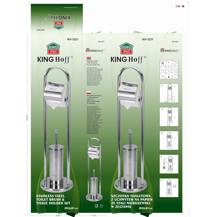 Szczotka toaletowa do WC z uchwytem na papier KINGHOFF srebrny