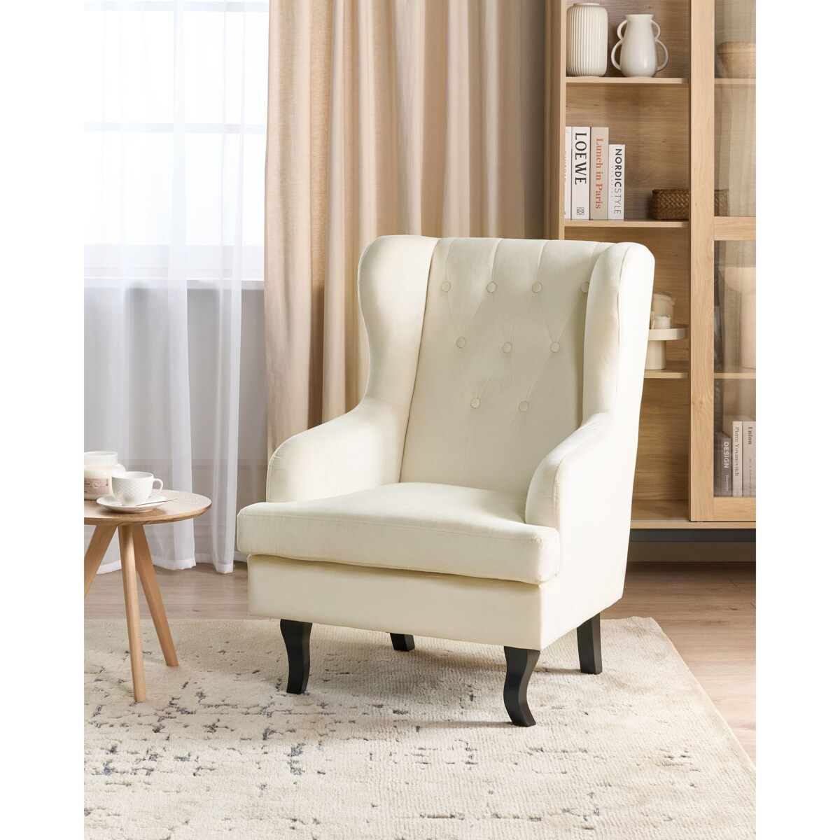 Fotel uszak welurowy złamana biel ALTA