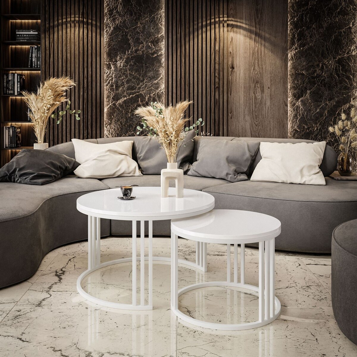 Okrągły stolik kawowy LORI 2w1 biały połysk