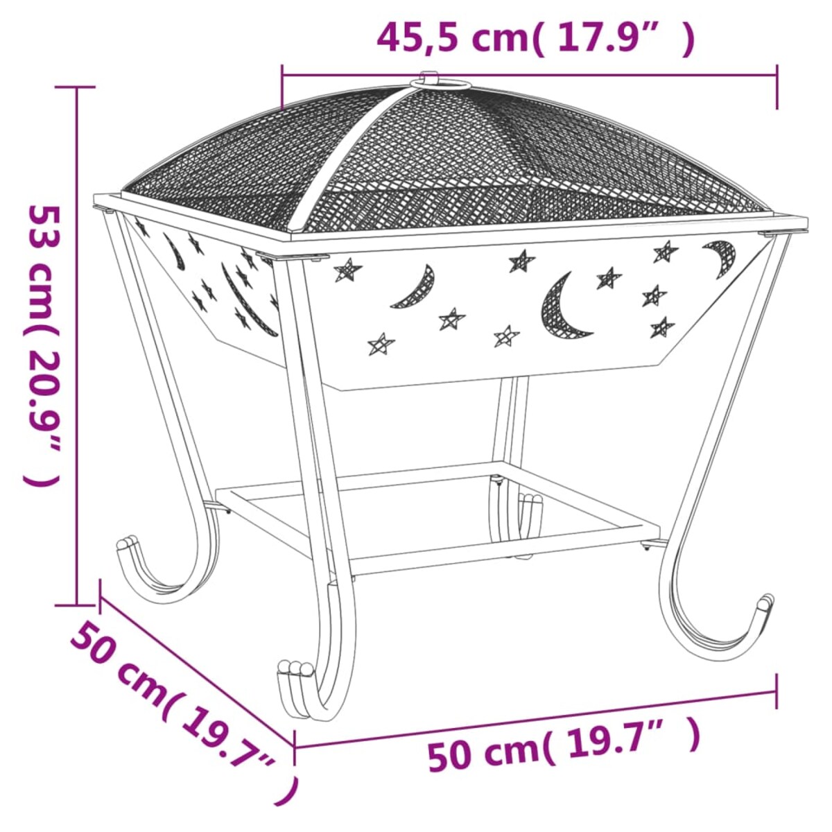 vidaXL Palenisko z pogrzebaczem, 50 cm, XXL, stal